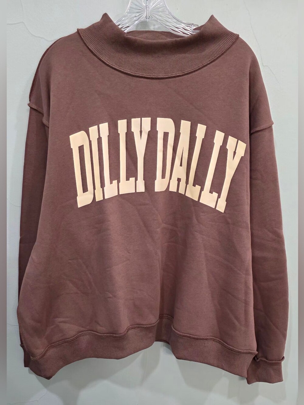 BUCKETLIST NWOT Brown Dilly Dally Mockneck Sweatshirt - Picture 3 of 6